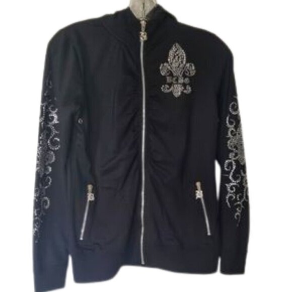 BCBG MaxAzria hoodie Size S black rhinestone embellished zip front Y2K - Picture 4 of 12